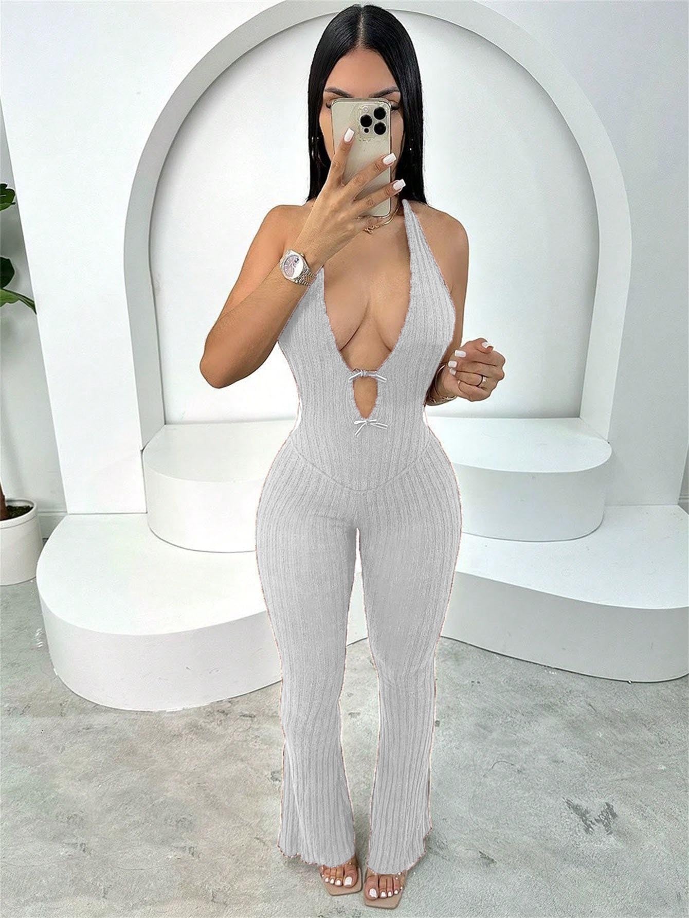 Halter Slim Fit Lace-up Backless Sexy Hot Girl Jumpsuit Women