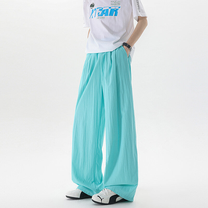 Basamine Ice Silk Drooping Curtain Lazy Men's Summer Mopping Wide-leg Casual Pants