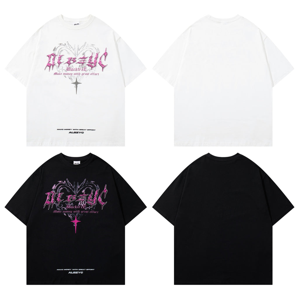 Retro Design Printed Round Neck Short Sleeve T-shirt