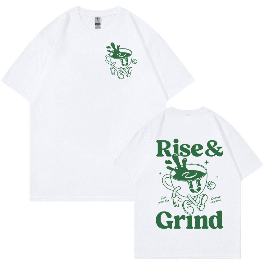 Rise And Grind Green Coffee Fun Expression Bag Cartoon T-shirt