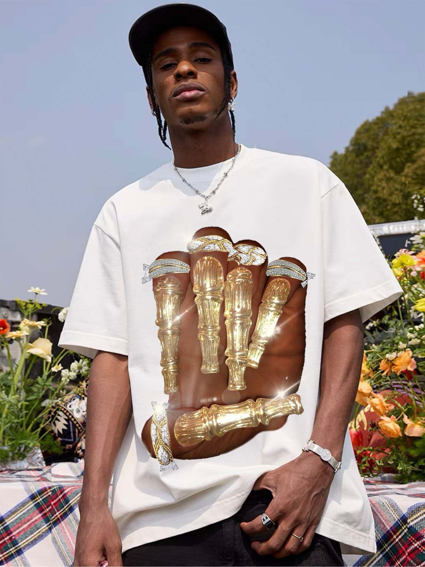 Street Vacation Style Hip Hop Pick-up Printed Loose T-shirt