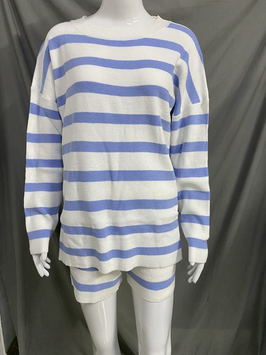 2-piece Striped Long Sleeved Sweater Set