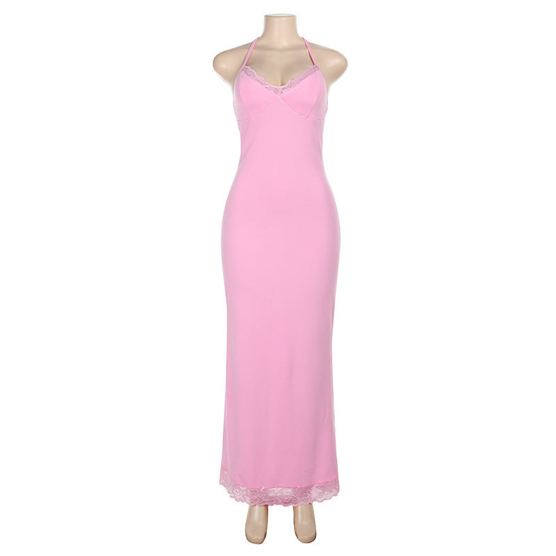 New Solid Color Casual Backless Sling Neckline Base Everyday Dress