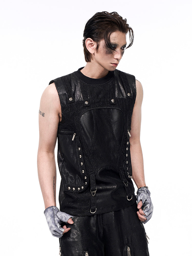 Sequined Vest Men's Summer Structure Multi-pocket