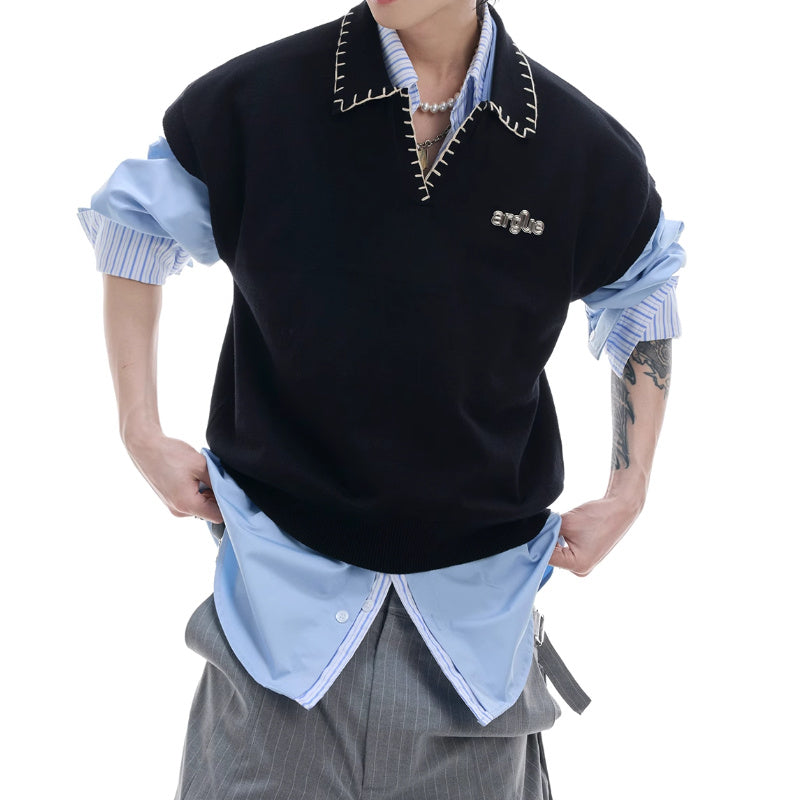 Summer Ice Feeling Sleeveless Knitwear Retro Lapels Short Sleeve