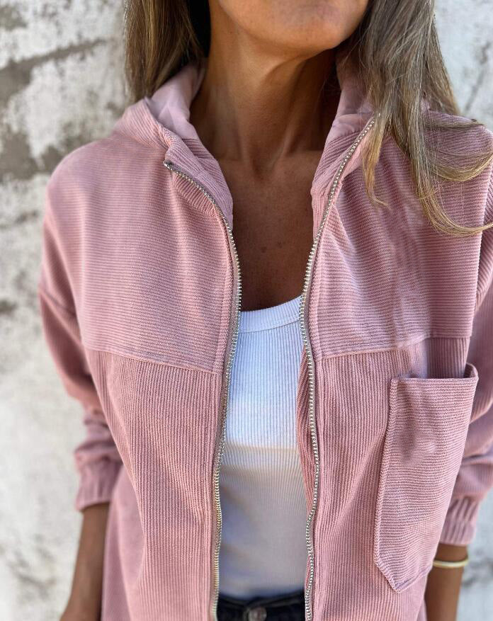 European And American Minimalist Wind Light Core Velvet Hooded Jacket For Women