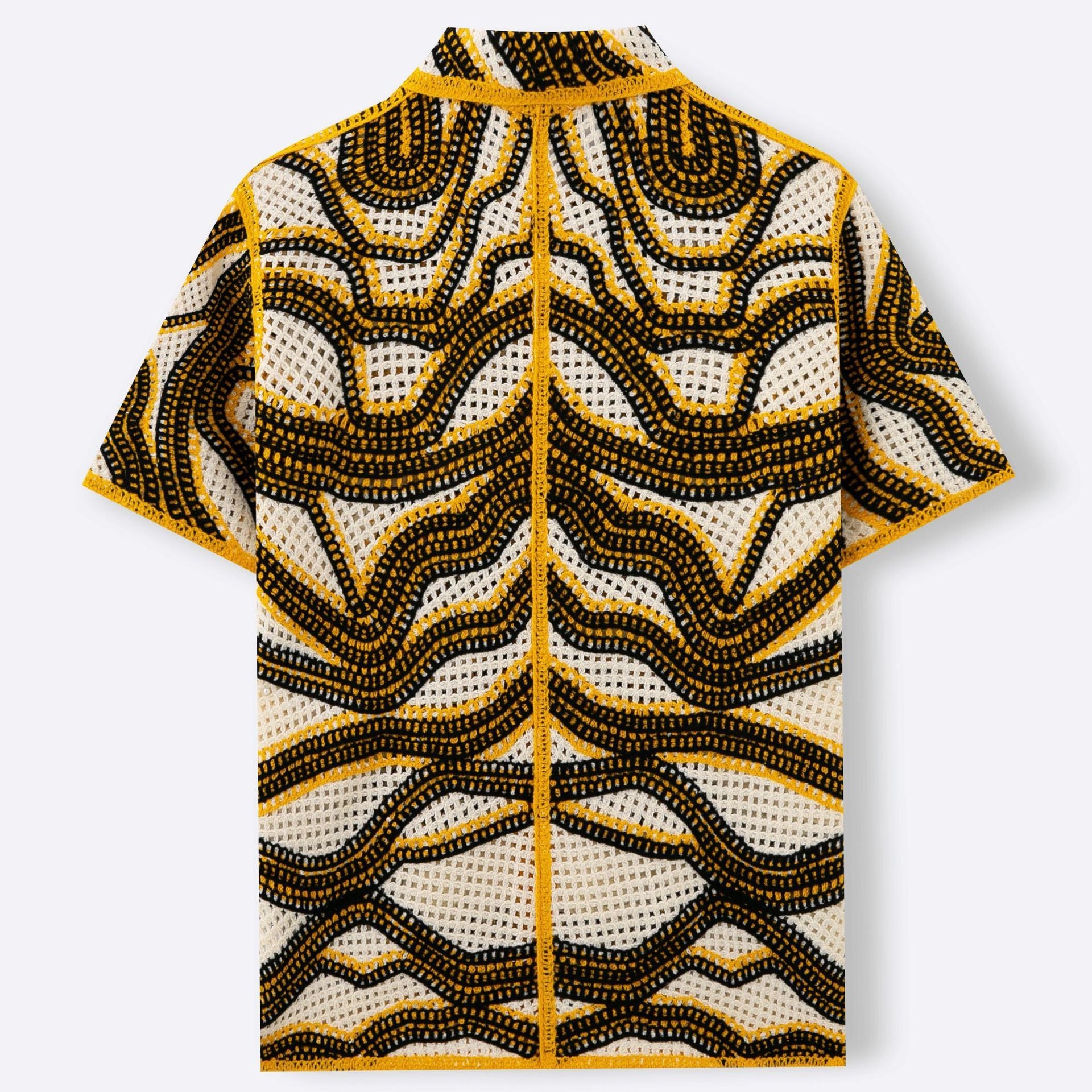 American Texture Striped Sweater Retro Hand Crocheting Short Sleeve Cardigan