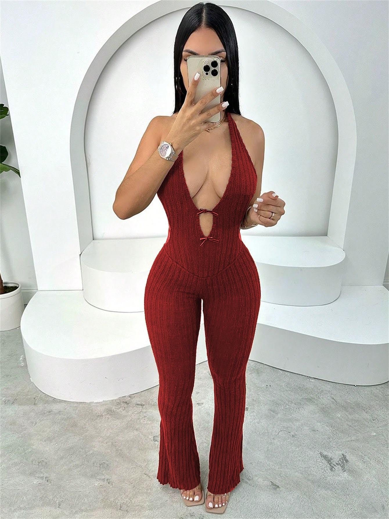 Halter Slim Fit Lace-up Backless Sexy Hot Girl Jumpsuit Women