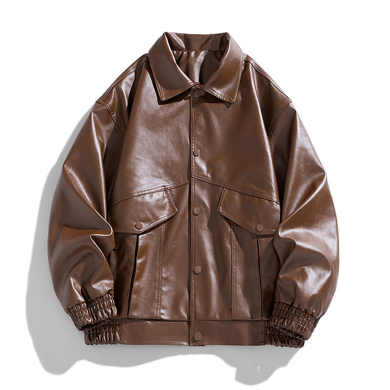 Embroidery New Men's PU Leather Coat