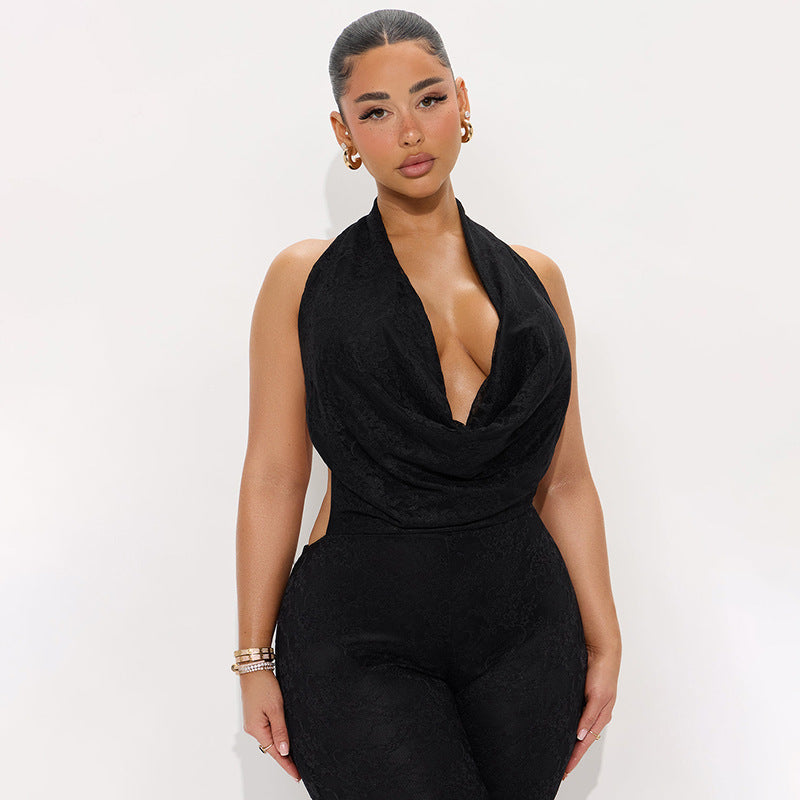 Summer Women's Lace Backless Tight One-piece Cropped Trousers