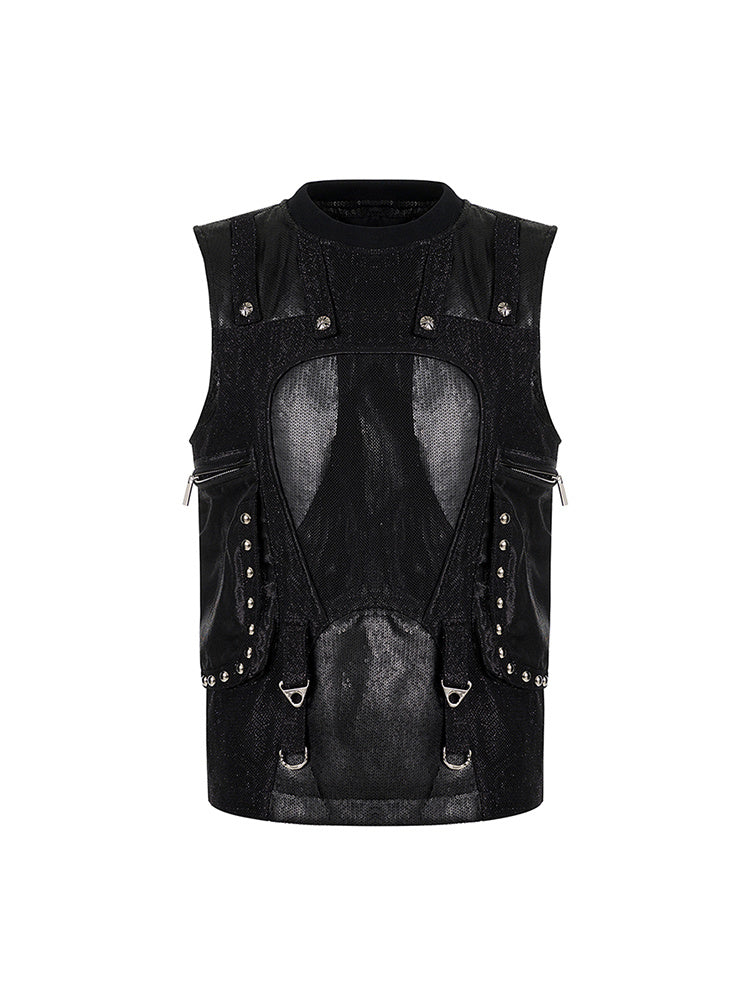 Sequined Vest Men's Summer Structure Multi-pocket