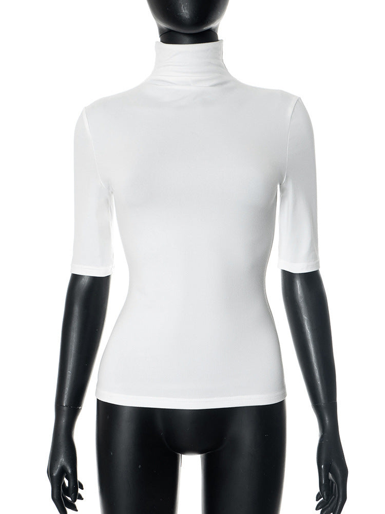 Women's Solid Color Turtleneck Half Sleeve Close-fitting And Slim-fitting Top