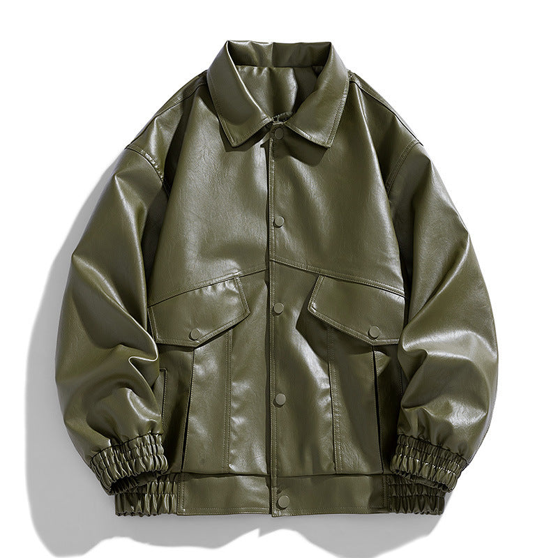 Embroidery New Men's PU Leather Coat