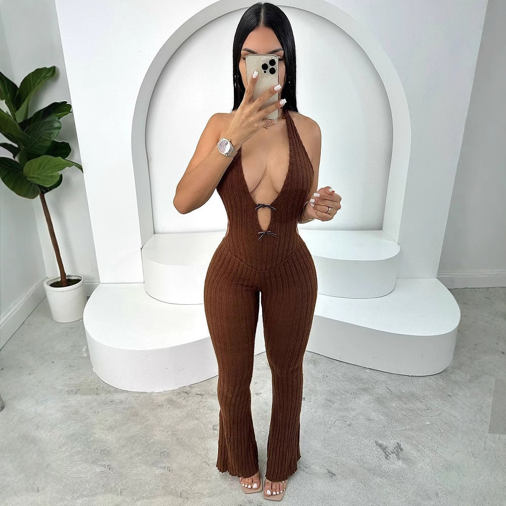 Halter Slim Fit Lace-up Backless Sexy Hot Girl Jumpsuit Women