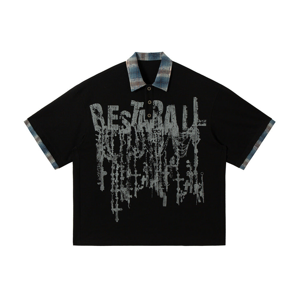 Men's Lapel Graffiti Printing Loose New All-match Short-sleeved Top