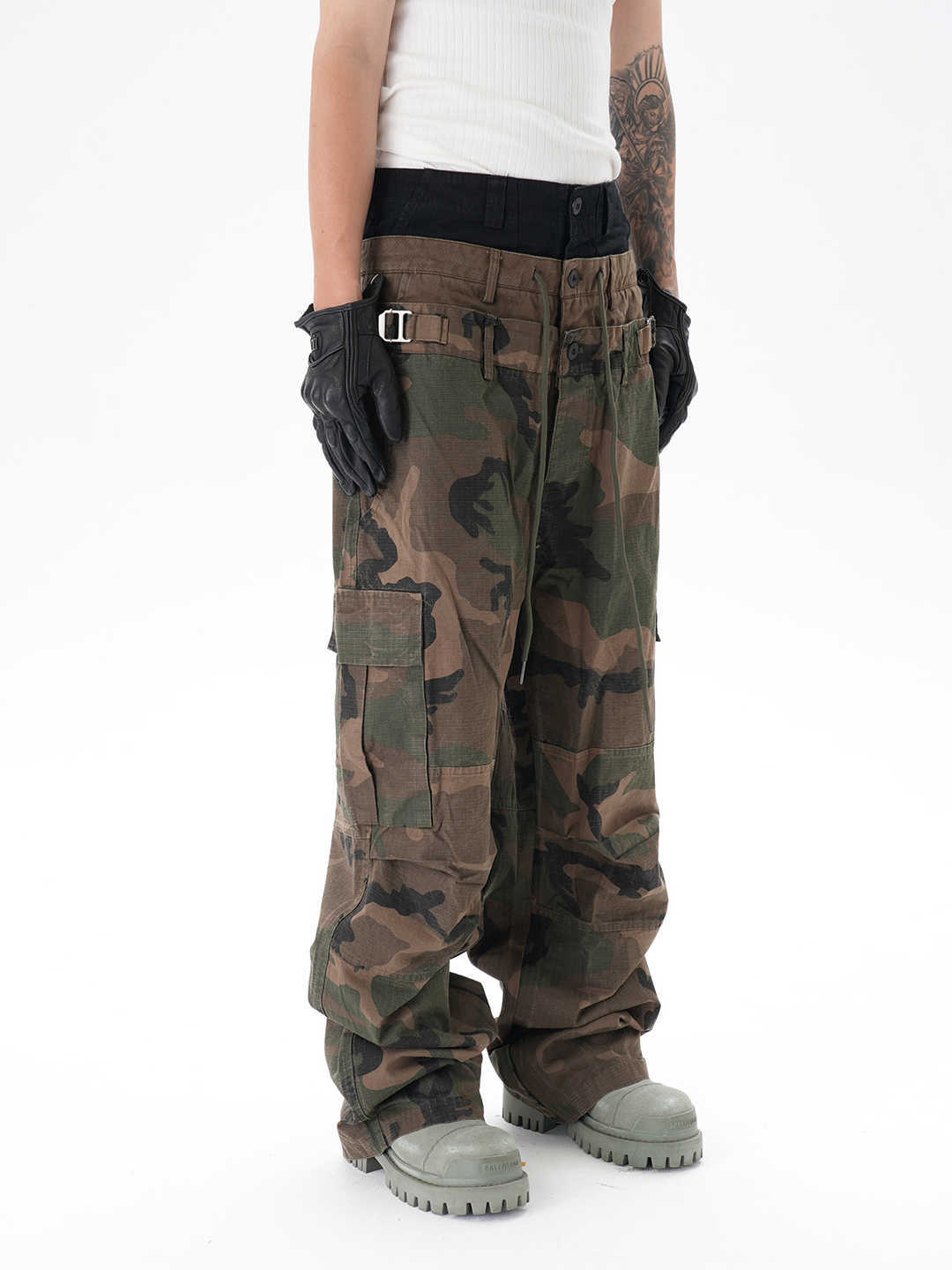 Stitching Three-layer Wide-leg Multi-pocket Camouflage Workwear Casual Pants