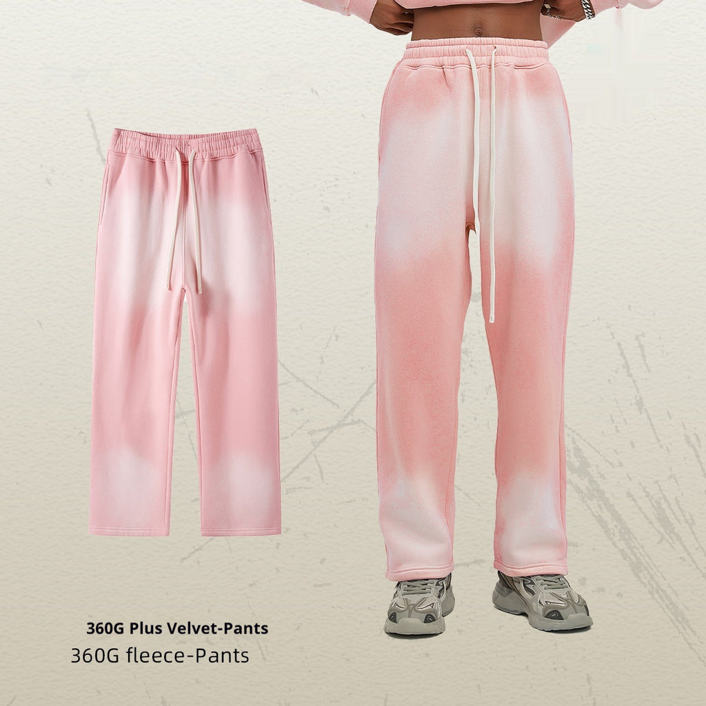 Spray Dyed Distressed Men's Trousers Bright White Washed And Worn Casual Pants
