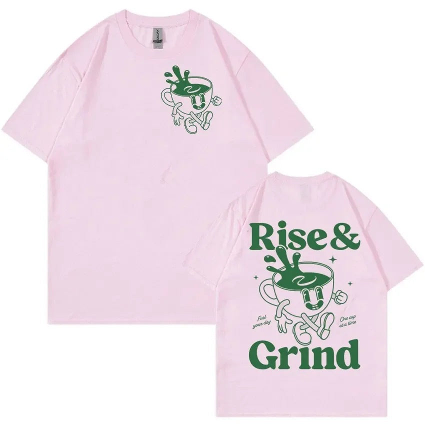 Rise And Grind Green Coffee Fun Expression Bag Cartoon T-shirt