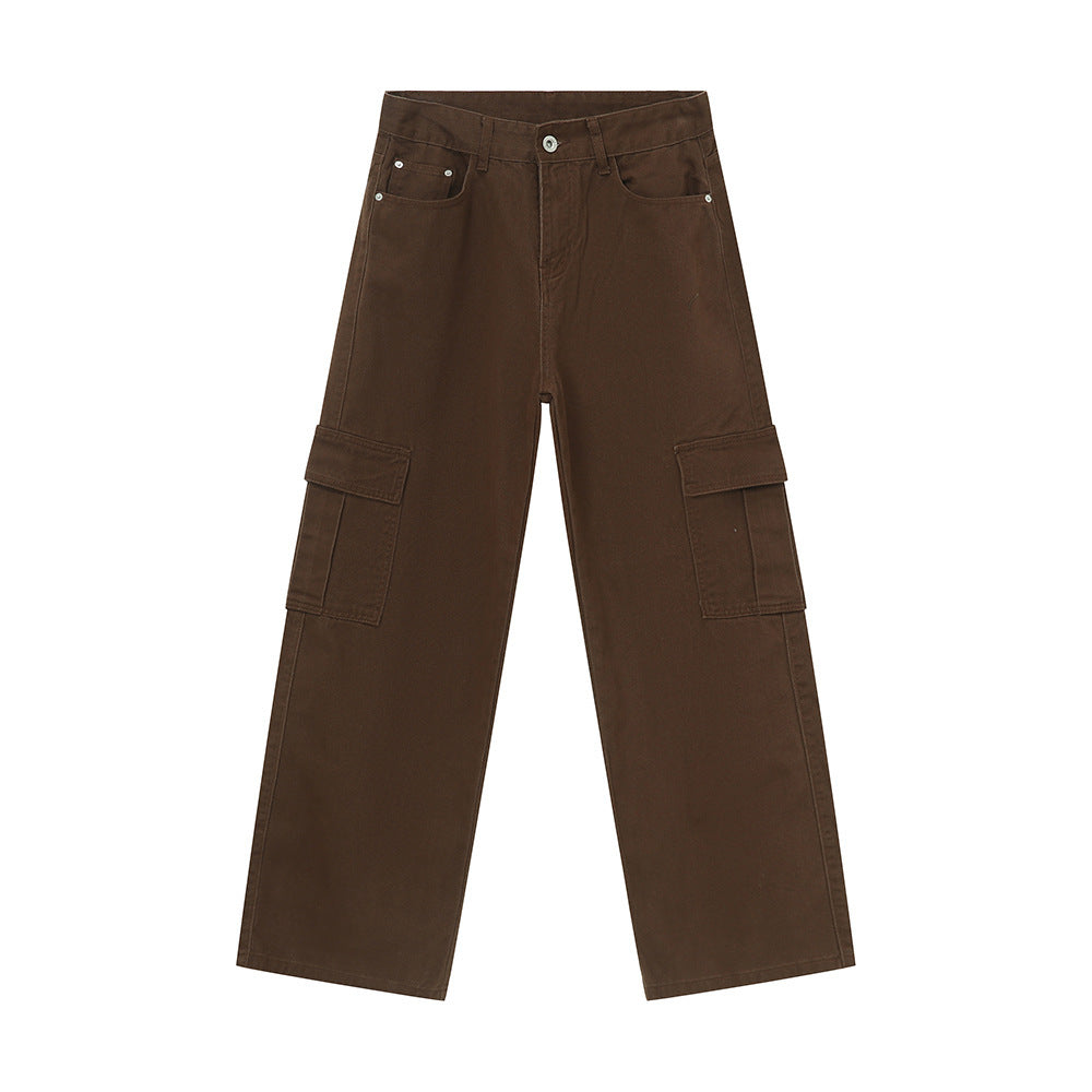 Men's Solid Color Basic Loose Casual Straight-leg Denim Trousers