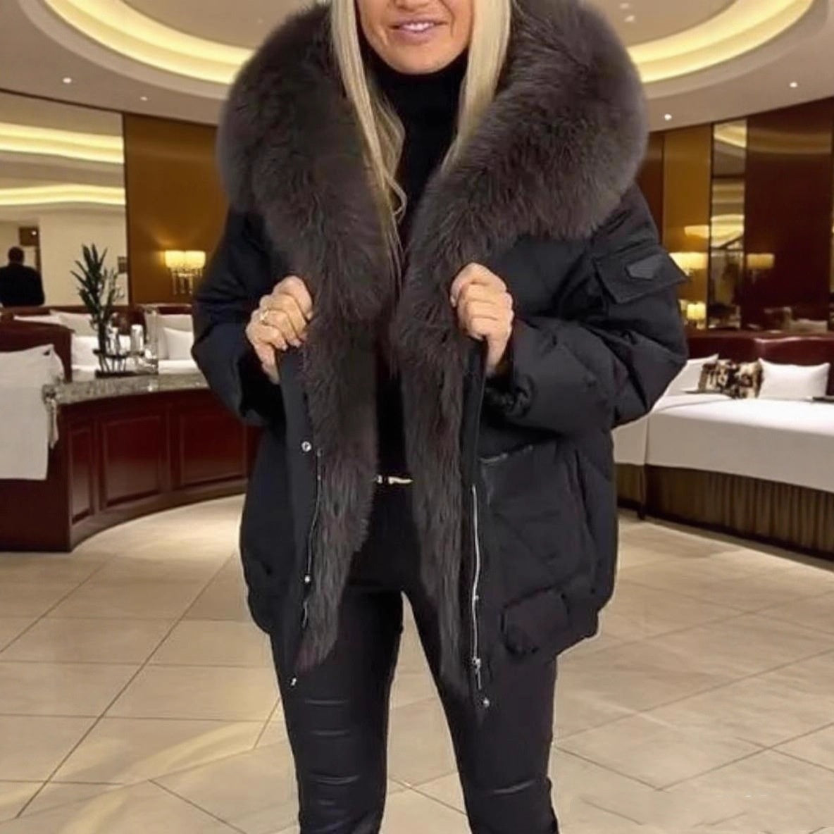 Fashion Women's Wear Mid-length Hooded Cotton Jacket