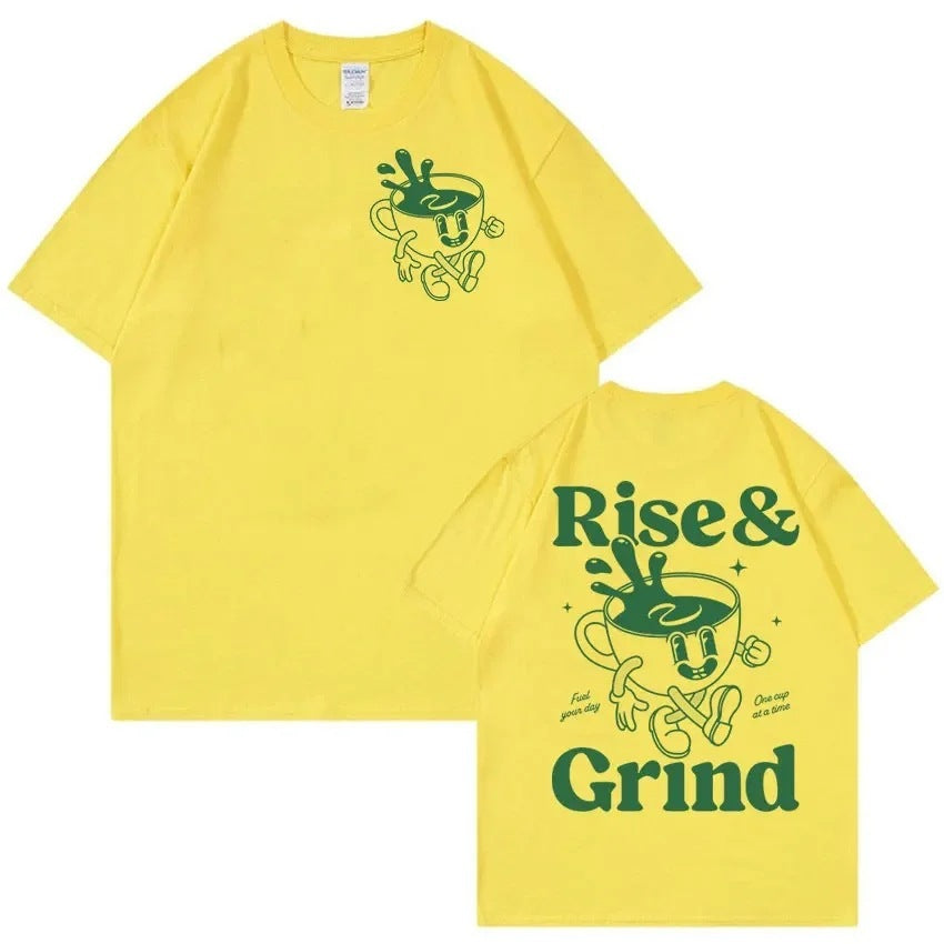 Rise And Grind Green Coffee Fun Expression Bag Cartoon T-shirt