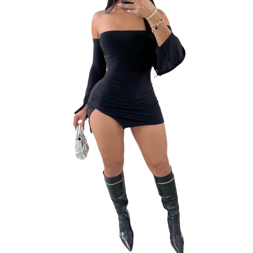 Sexy Off-the-shoulder Fashion Wrapped Chest Split Hip Hot Girl Dress