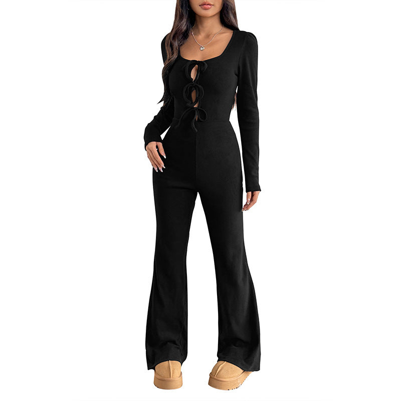 Women's Solid Color Chest Lace-up Slim-fit Hot Girl Jumpsuit