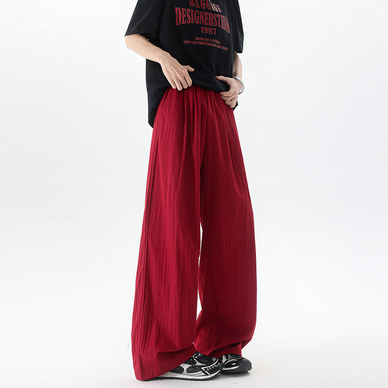 Basamine Ice Silk Drooping Curtain Lazy Men's Summer Mopping Wide-leg Casual Pants
