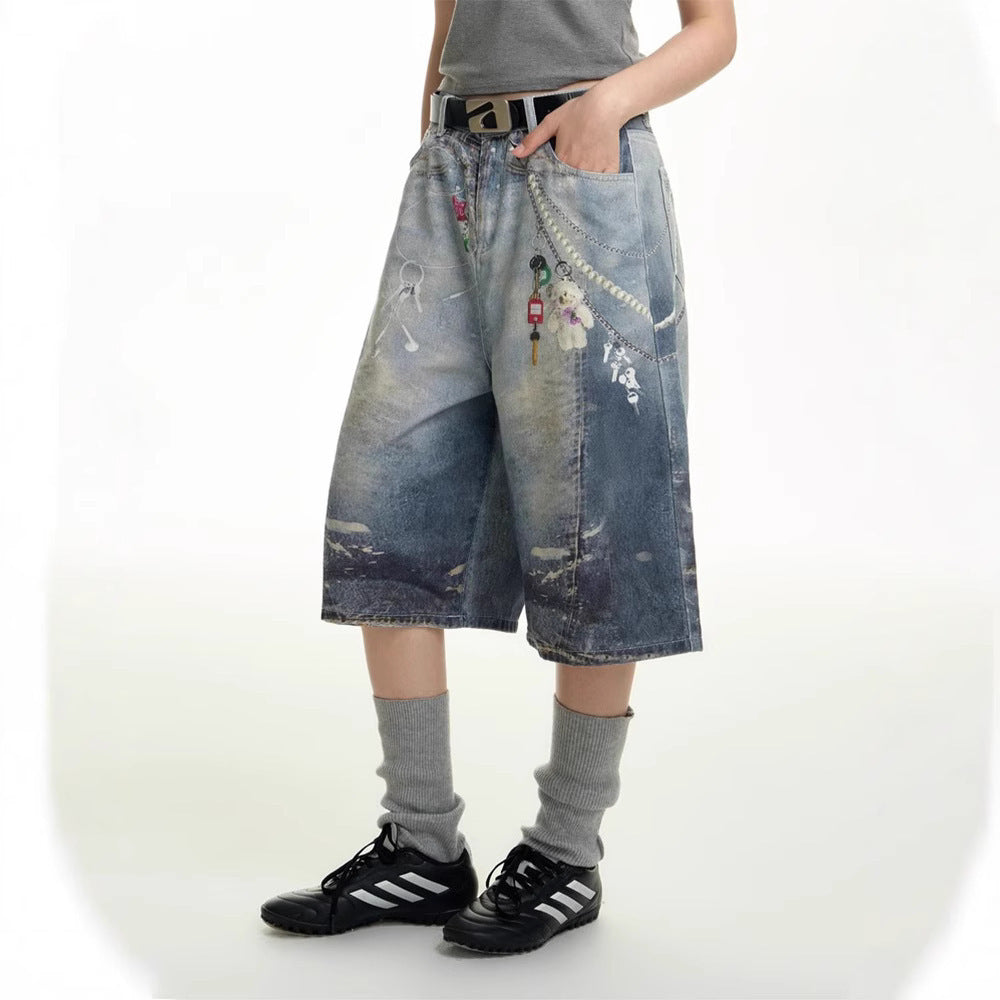 Men's Summer New Straight American Style Loose Casual Capri Pants