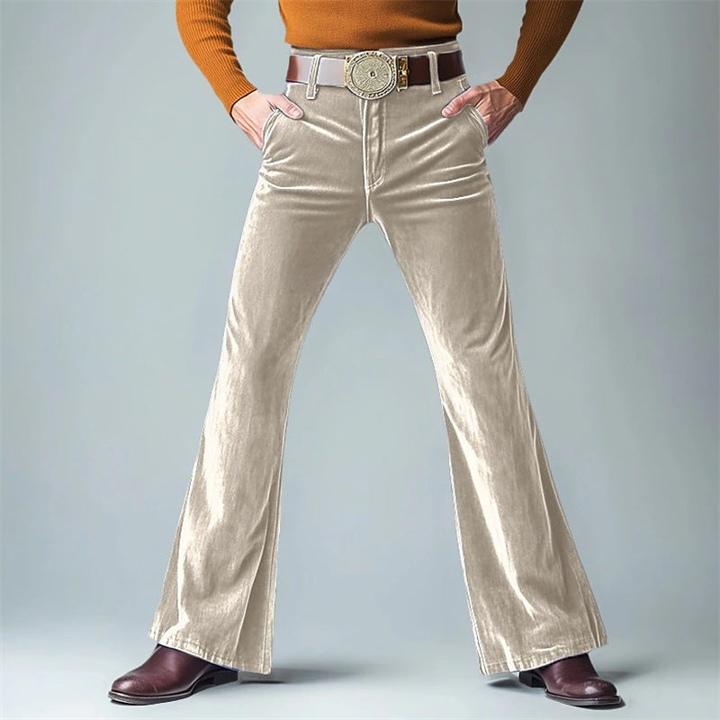 Men's New Gold Velvet Solid Color Casual Formal Wear Slim Flared Suit Pants
