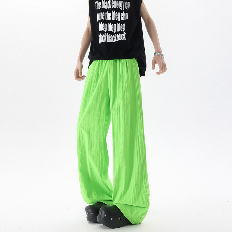 Basamine Ice Silk Drooping Curtain Lazy Men's Summer Mopping Wide-leg Casual Pants