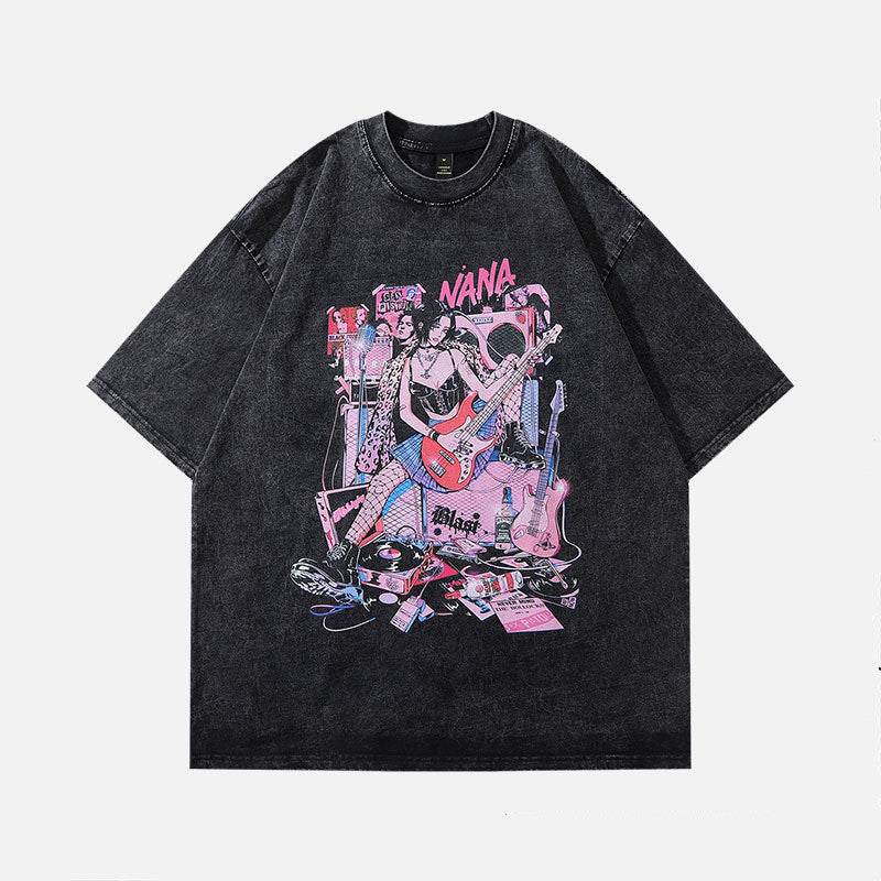 Men And Women Vintage Print Short-sleeved T-shirt