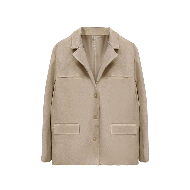 Elegance Retro Brown Loose Pockets Long Sleeve Suit Coat