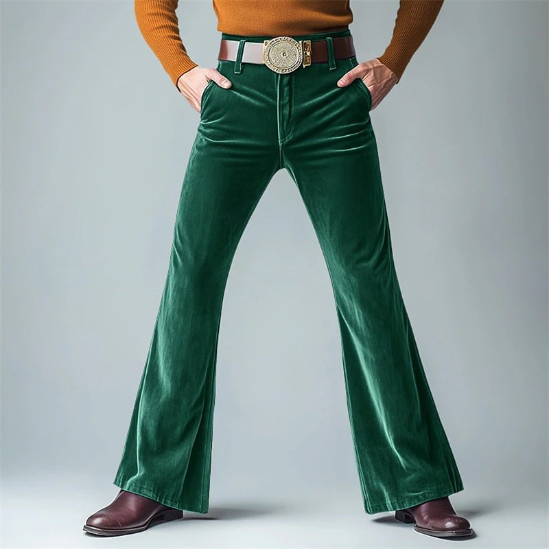 Men's New Gold Velvet Solid Color Casual Formal Wear Slim Flared Suit Pants