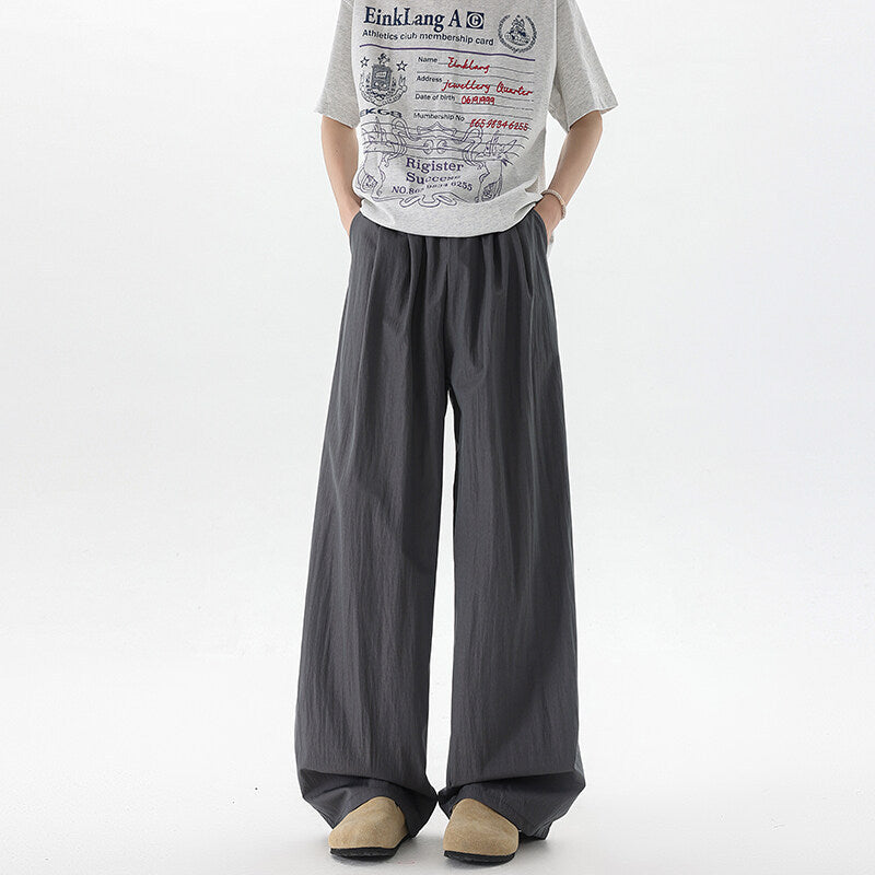 Basamine Ice Silk Drooping Curtain Lazy Men's Summer Mopping Wide-leg Casual Pants