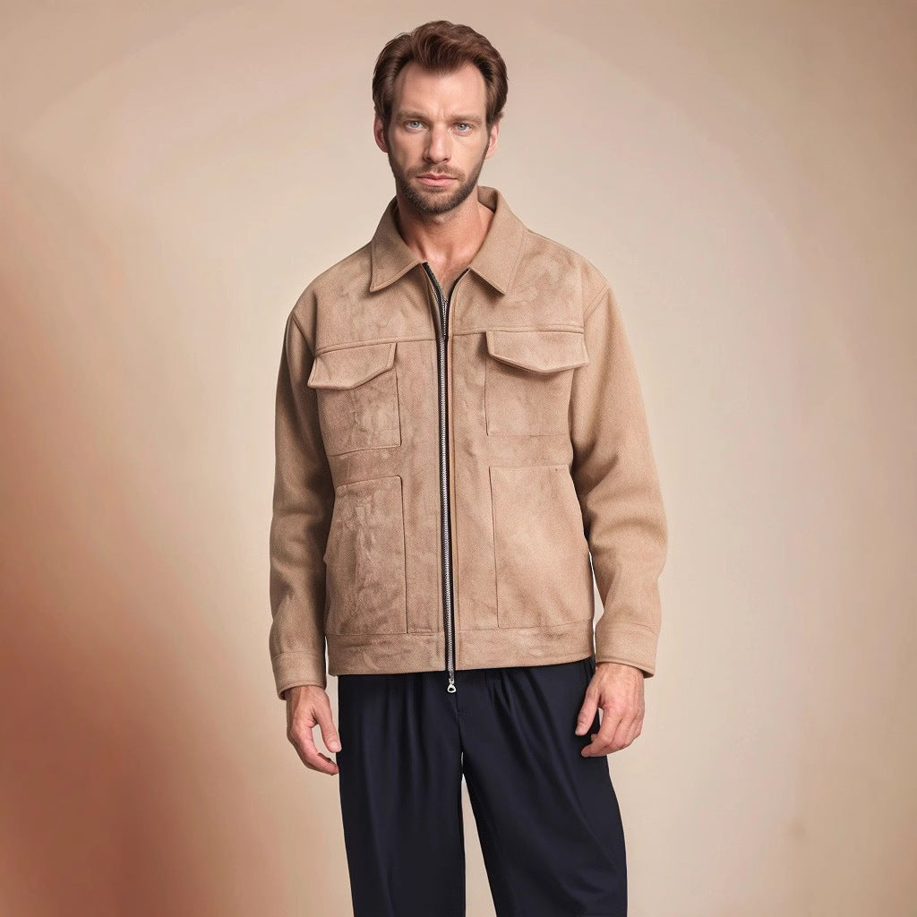 Fashion Men's Fur Zipper Big Pocket Jacket Coat