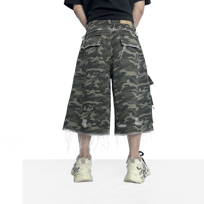 Camouflage Casual Shorts Workwear Wide Leg Burrs Set Trendy Shorts