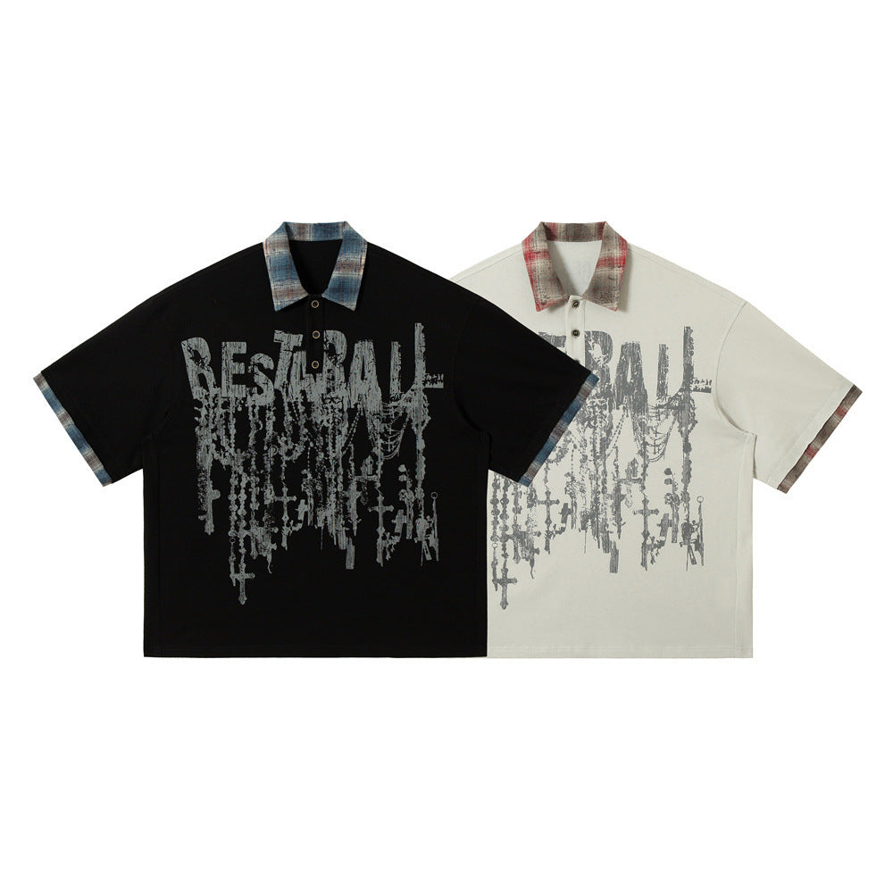 Men's Lapel Graffiti Printing Loose New All-match Short-sleeved Top