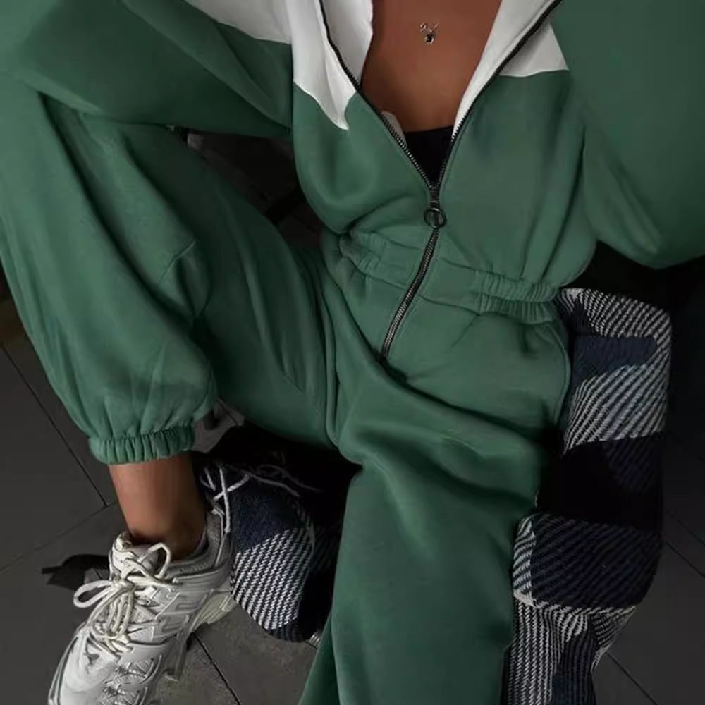Women's European And American Style Sports Casual Contrast Color Jumpsuit