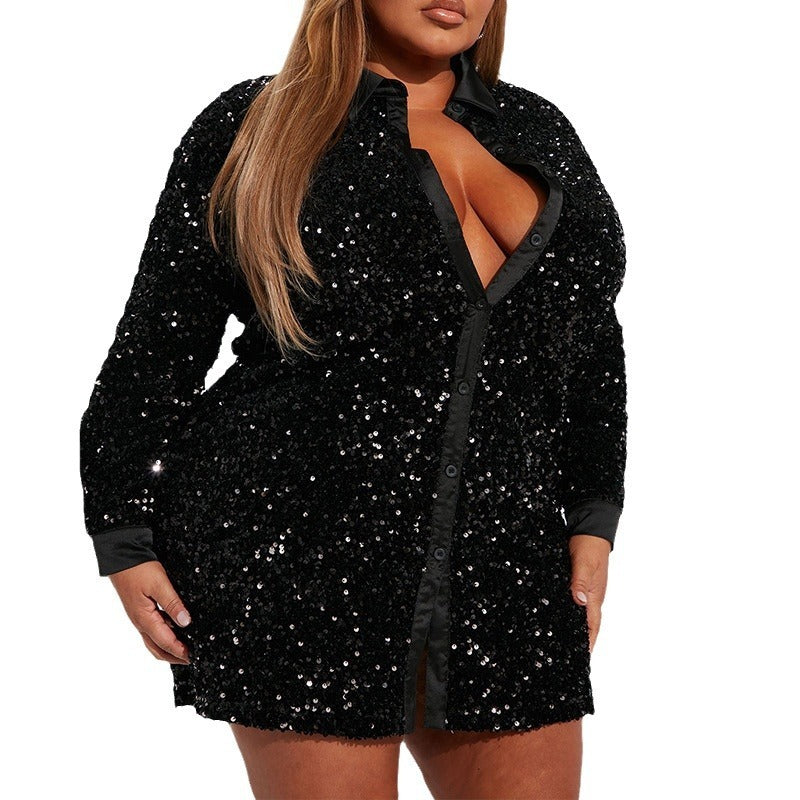 Women's Fashionable Sequins Long-sleeved Coat shirt With One Breasted