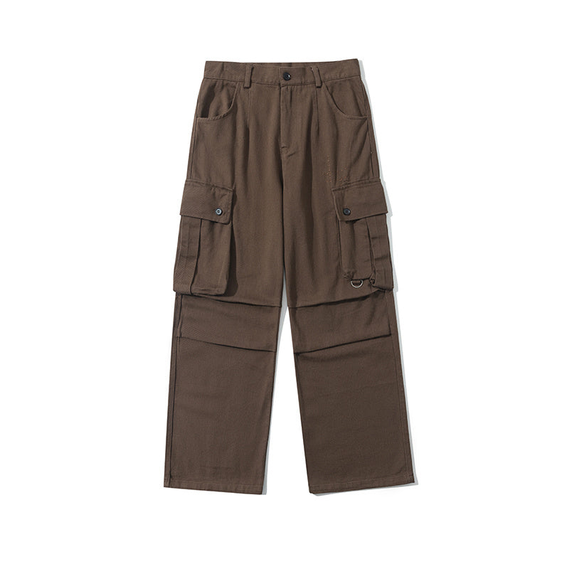 Retro Large Pocket Casual Pants Men's Loose Straight Trousers