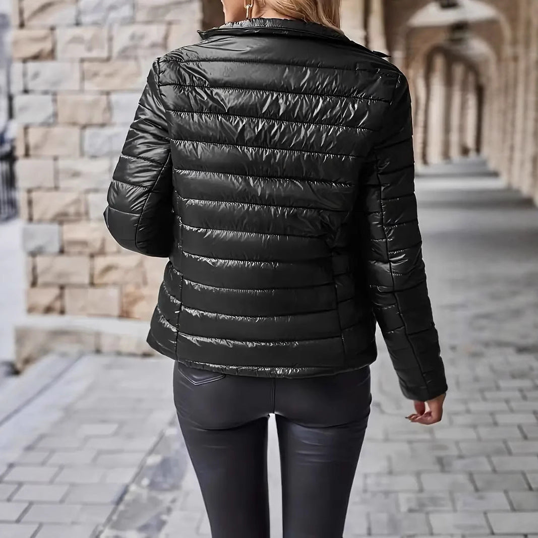 Short Loose Stand Collar Zipper Pocket Cotton-padded Jacket