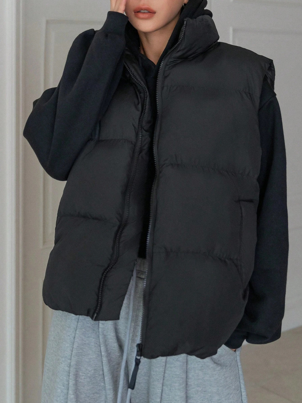 Zipper Sleeveless Padded Jacket For Women