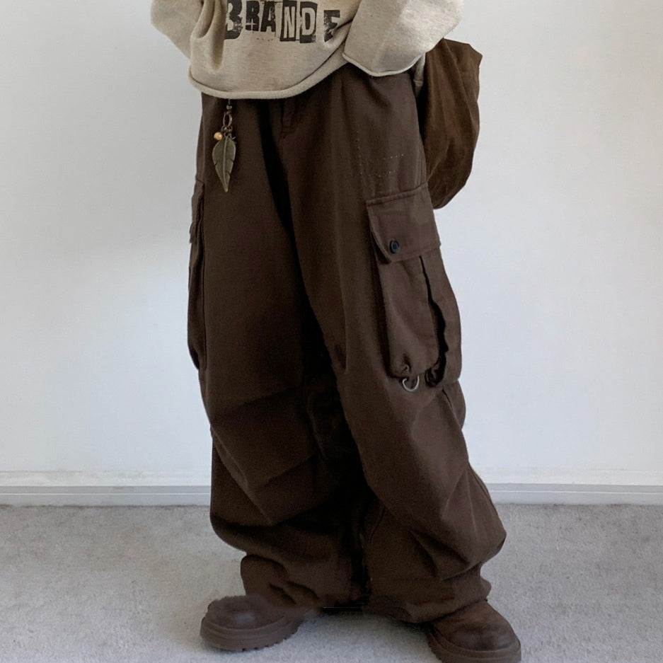 Retro Large Pocket Casual Pants Men's Loose Straight Trousers