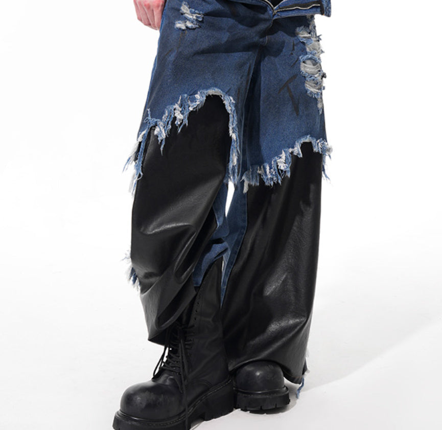 Hand Painted Letters Dirty Dyed Raw Hem Ripped Straight-leg Pants