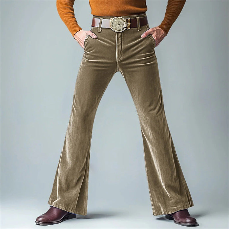 Men's New Gold Velvet Solid Color Casual Formal Wear Slim Flared Suit Pants