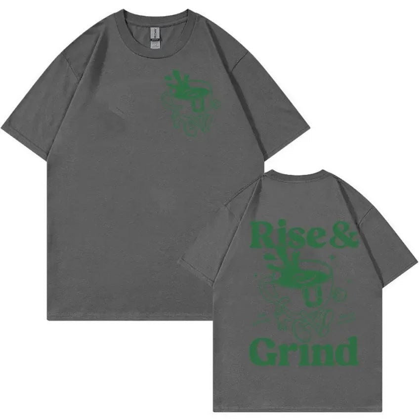 Rise And Grind Green Coffee Fun Expression Bag Cartoon T-shirt