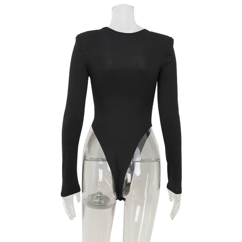 Long Sleeve Tube Top Hot Hollow Design High Waist Padded Shoulder Women's Jumpsuit