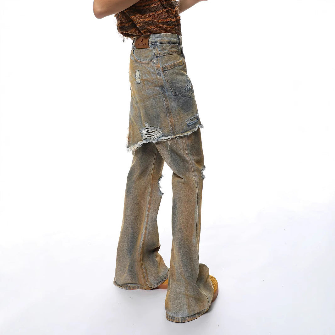 American Street Loose Hole Bootcut Pants