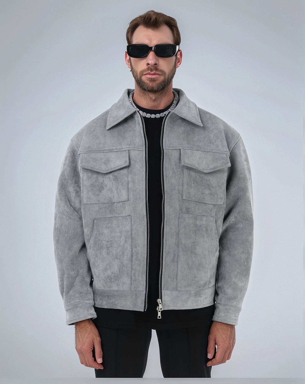 Fashion Men's Fur Zipper Big Pocket Jacket Coat